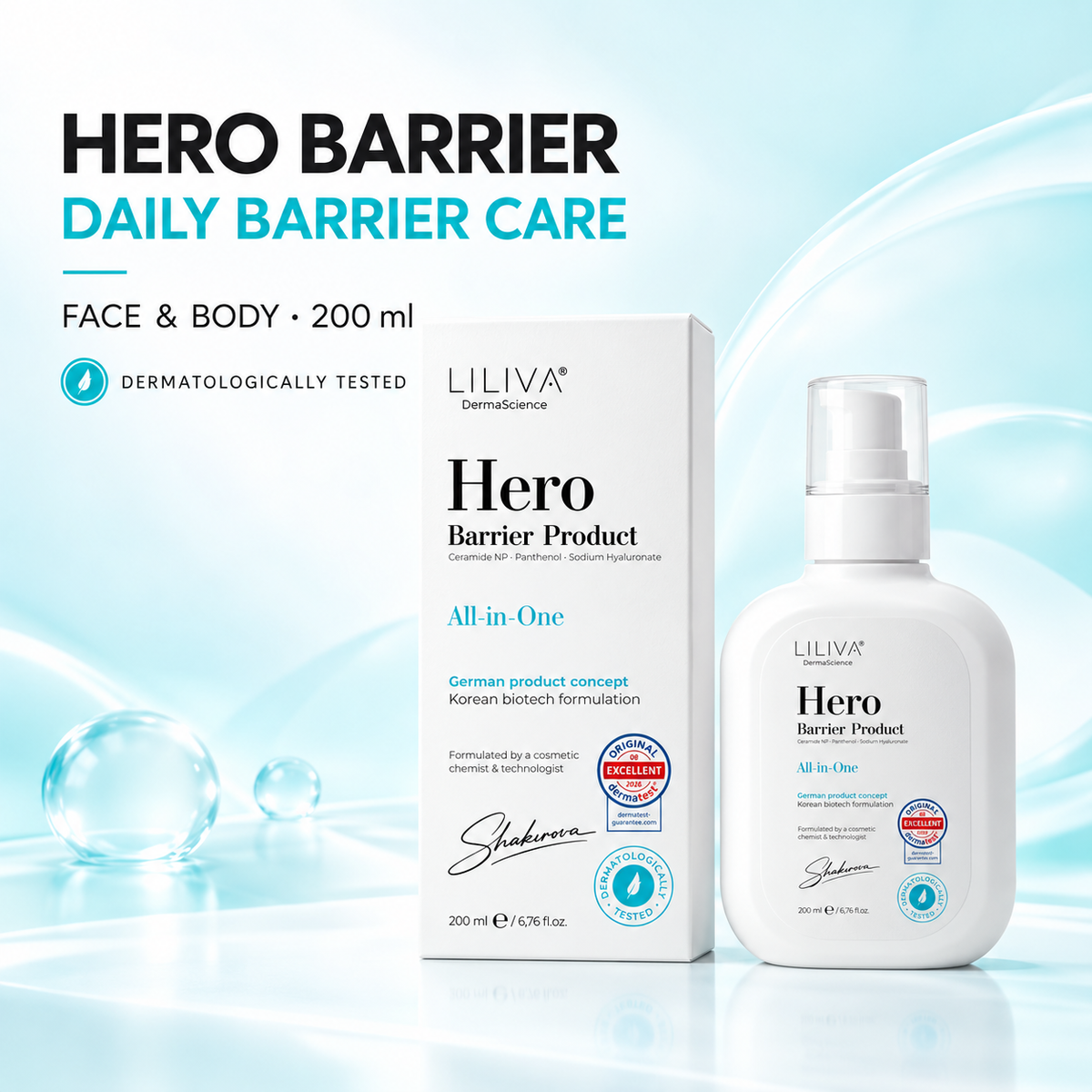HERO BARRIER — Ежедневный уход для поддержания естественного барьера кожи лица и тела, 200 мл